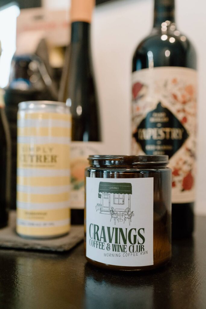 detail shots of private labeled candles being sold at a coffee shop